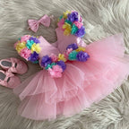 Classy Baby Pink With Colourfully Flower Baby Dress