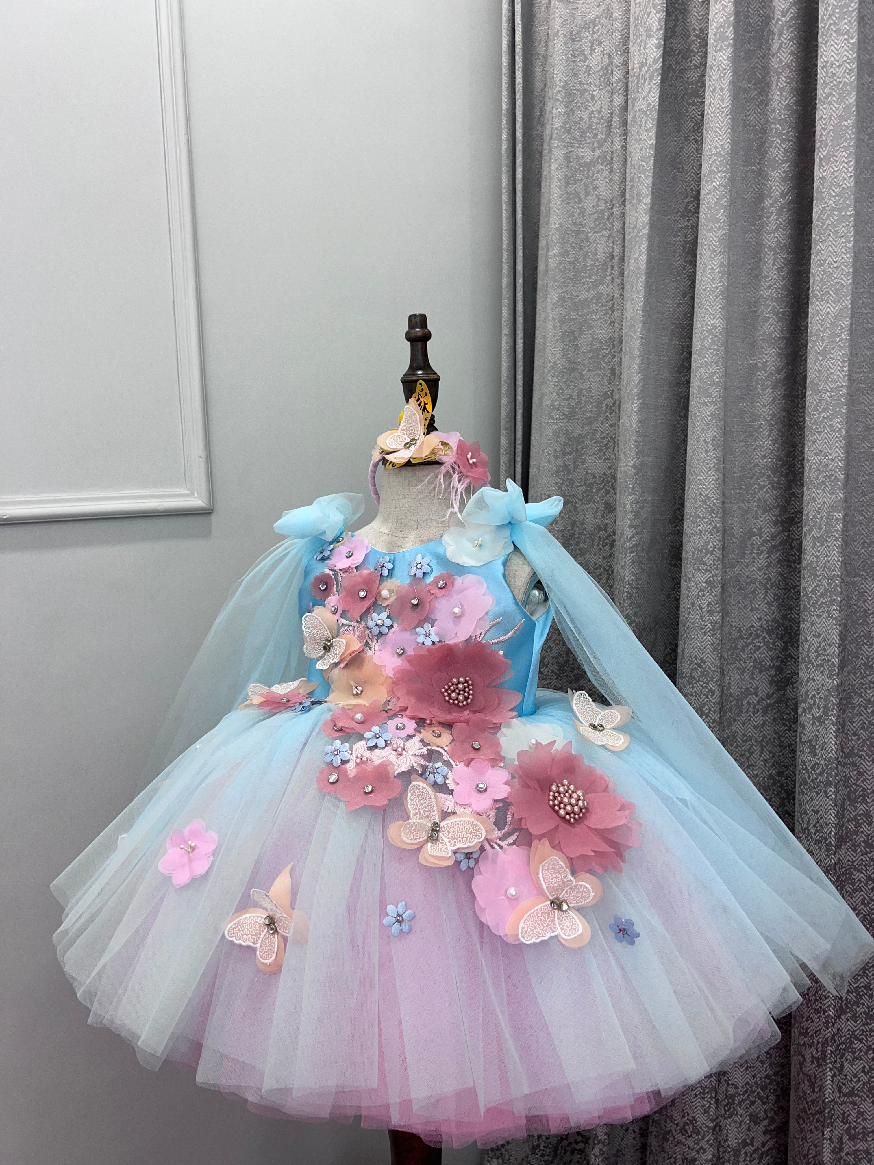 Elegant Hand Crafted Flower Baby Girl Dress