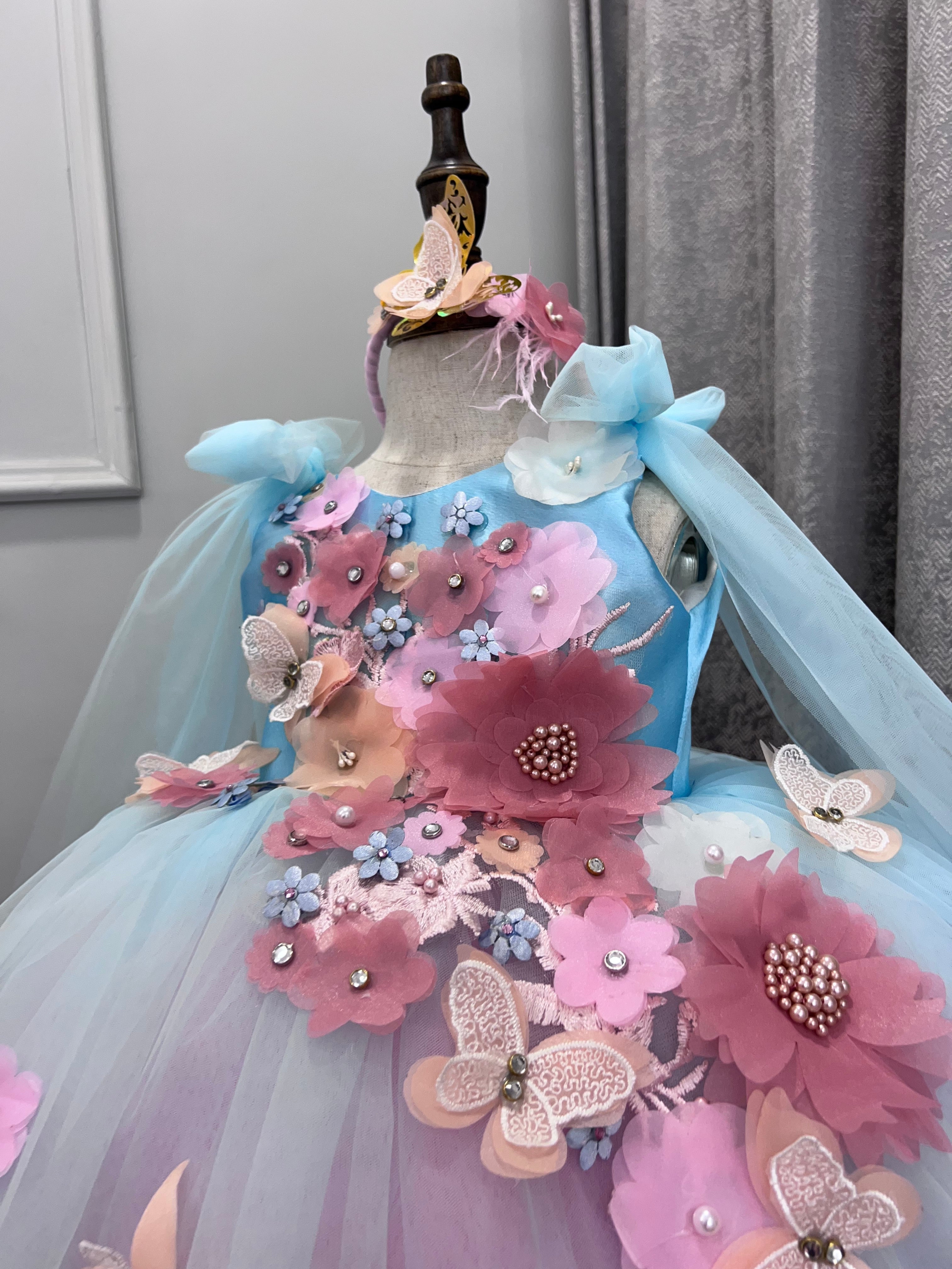 Elegant Hand Crafted Flower Baby Girl Dress