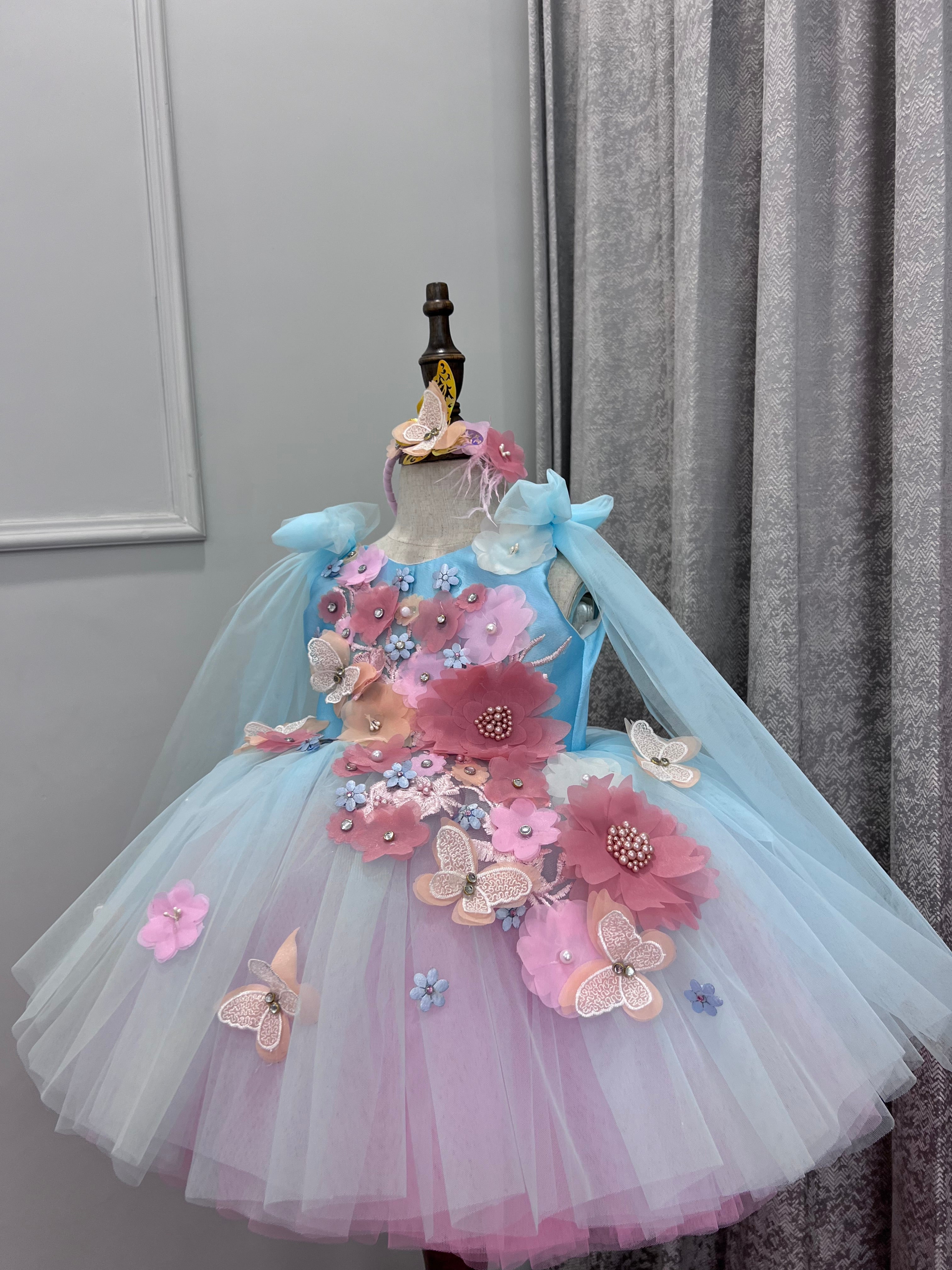 Elegant Hand Crafted Flower Baby Girl Dress