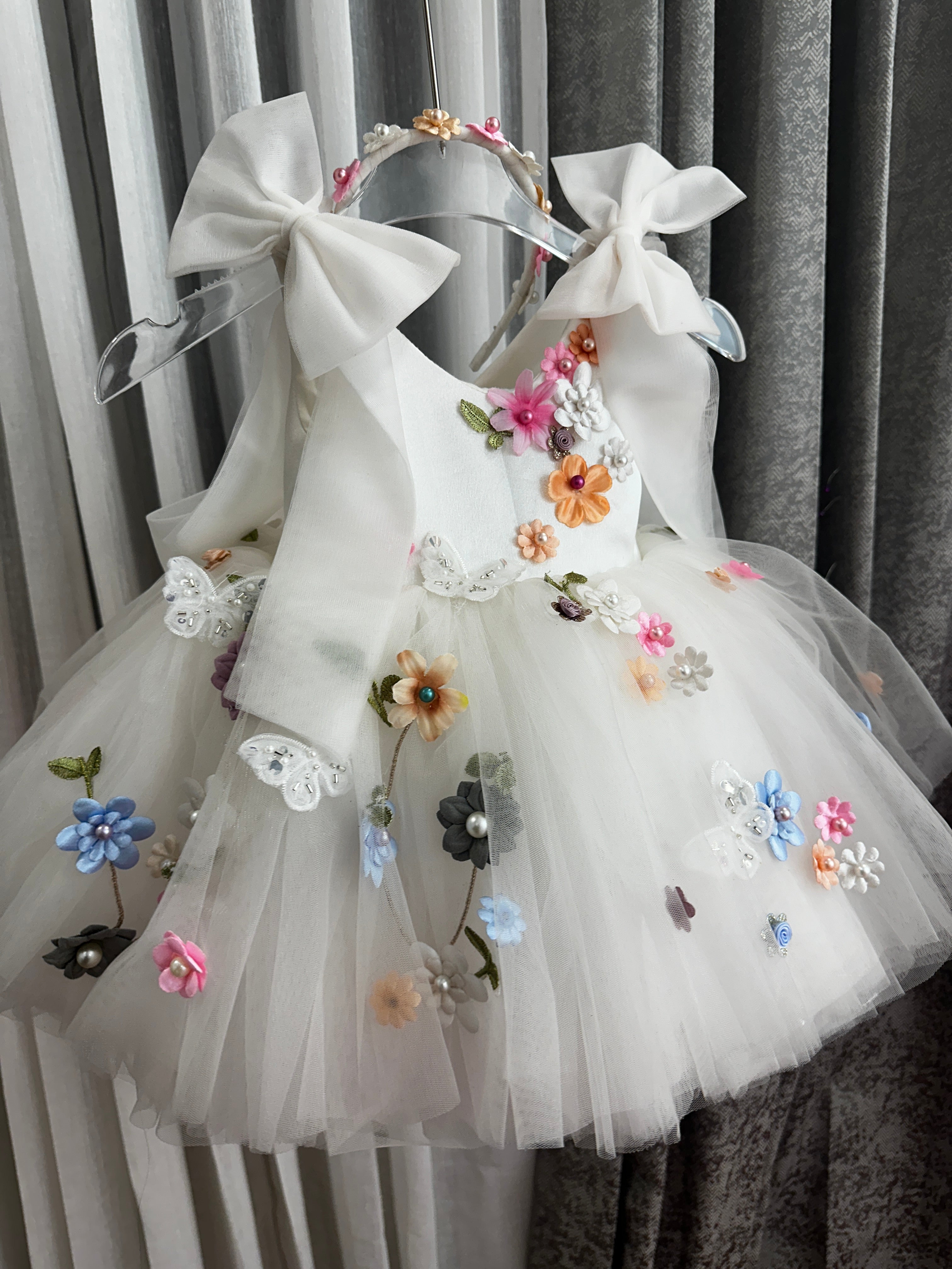 Classy White Butterfly Baby Dress with Flower