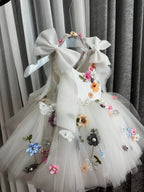 Classy White Butterfly Baby Dress with Flower