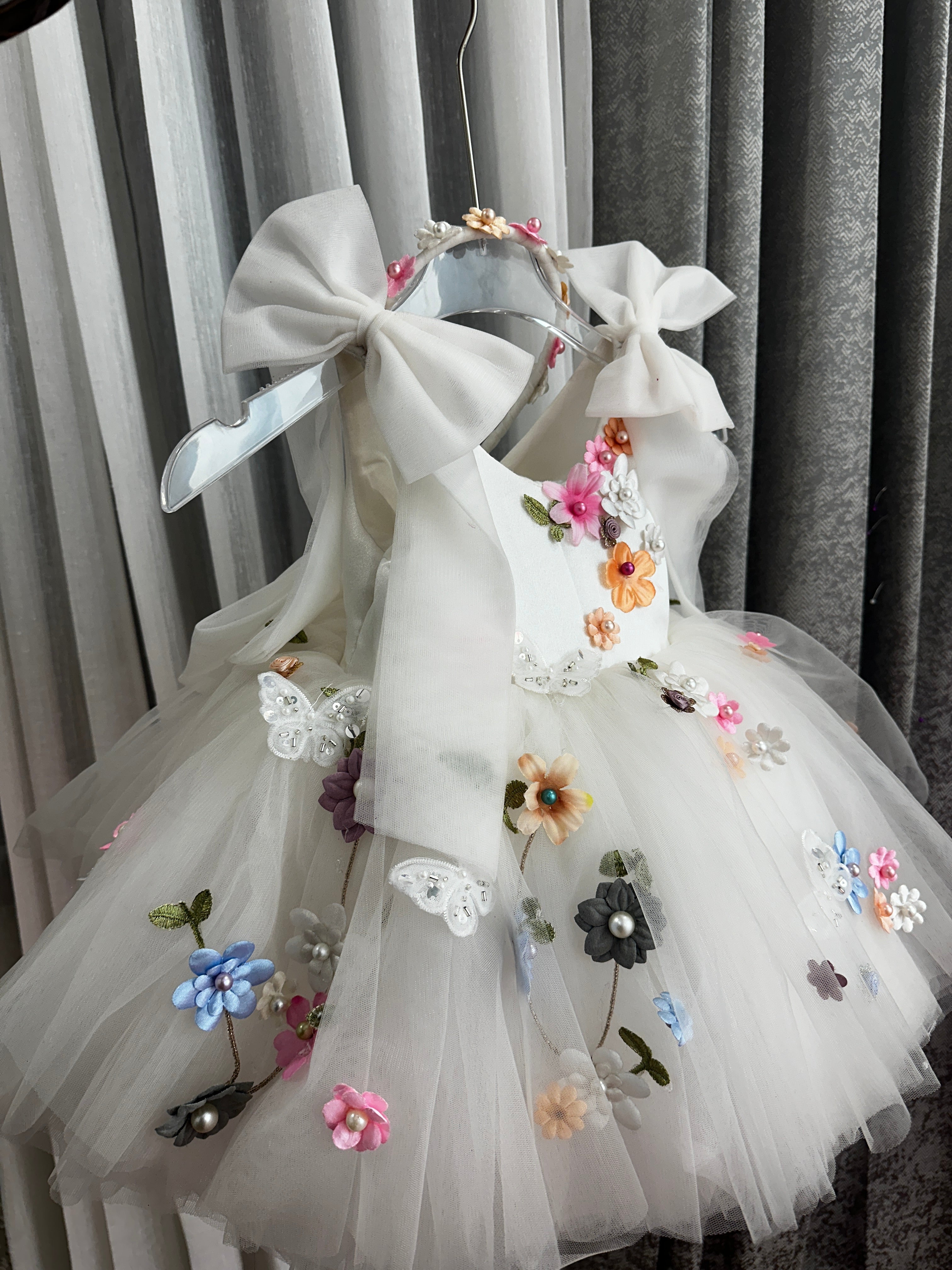 Classy White Butterfly Baby Dress with Flower