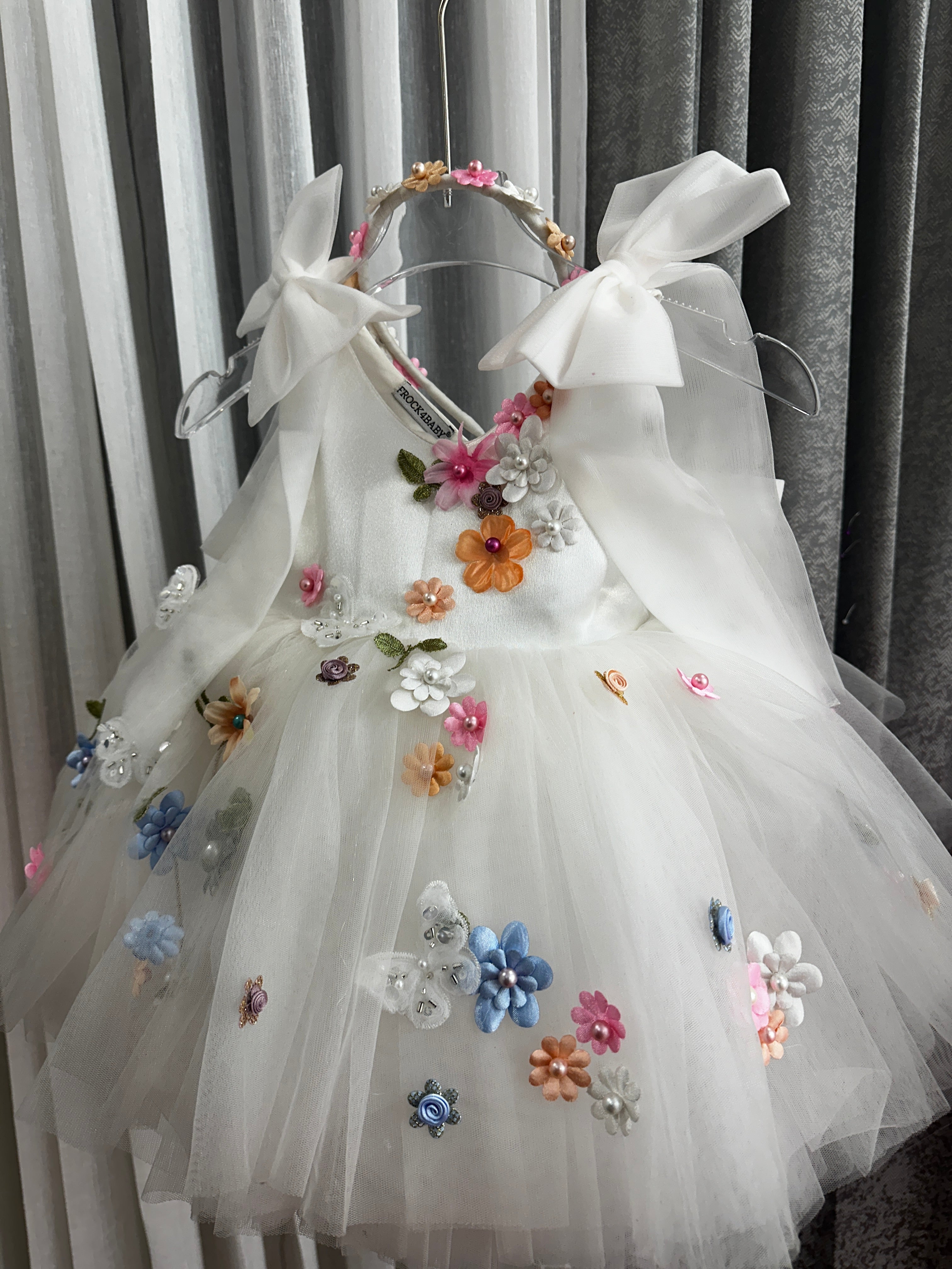 Classy White Butterfly Baby Dress with Flower