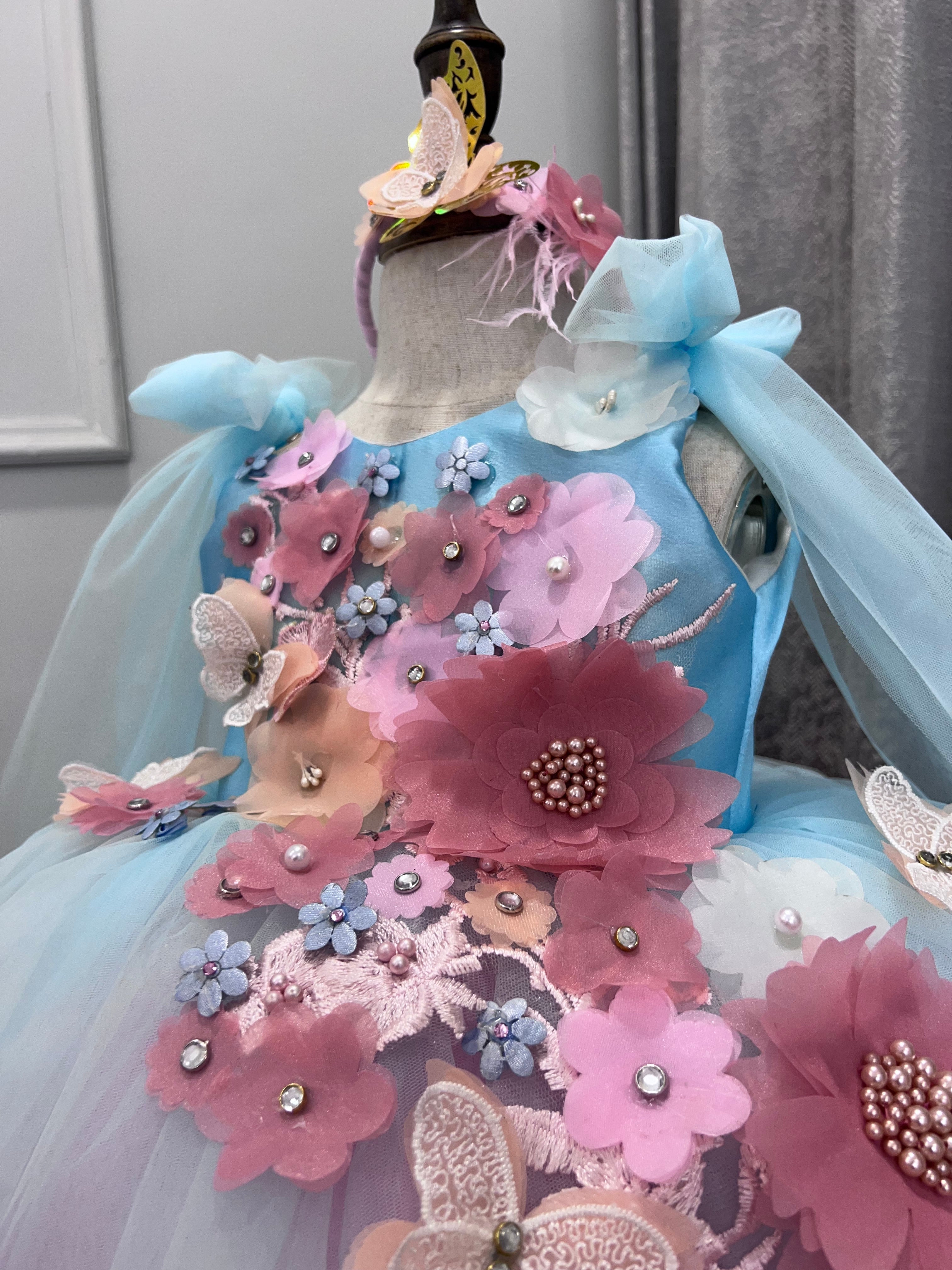 Elegant Hand Crafted Flower Baby Girl Dress