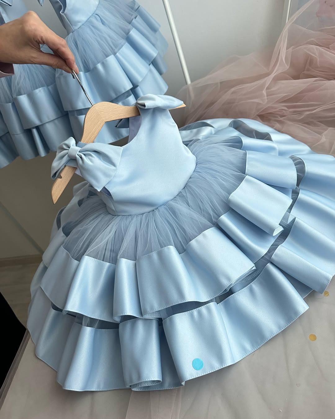 Classy Satin Sky Blue Color Baby Dress