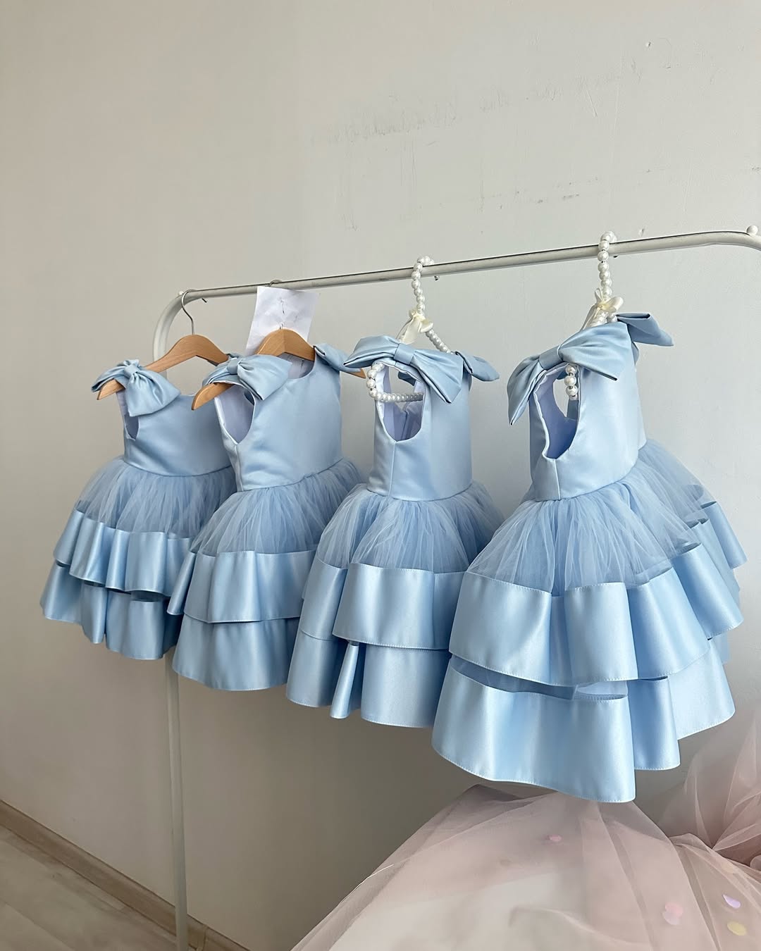 Classy Satin Sky Blue Color Baby Dress