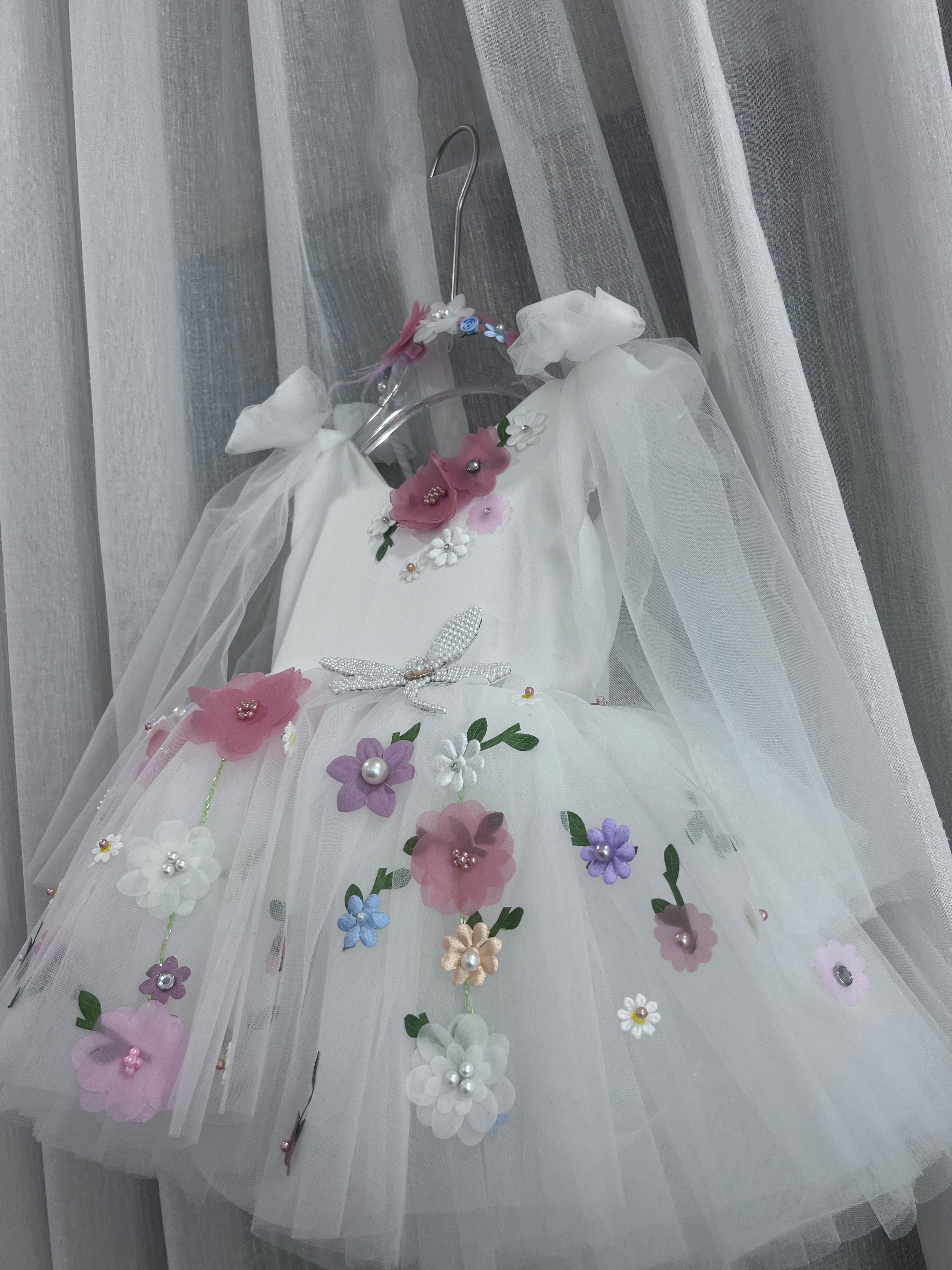 Classy Handcrafted White Butterfly Baby Dress