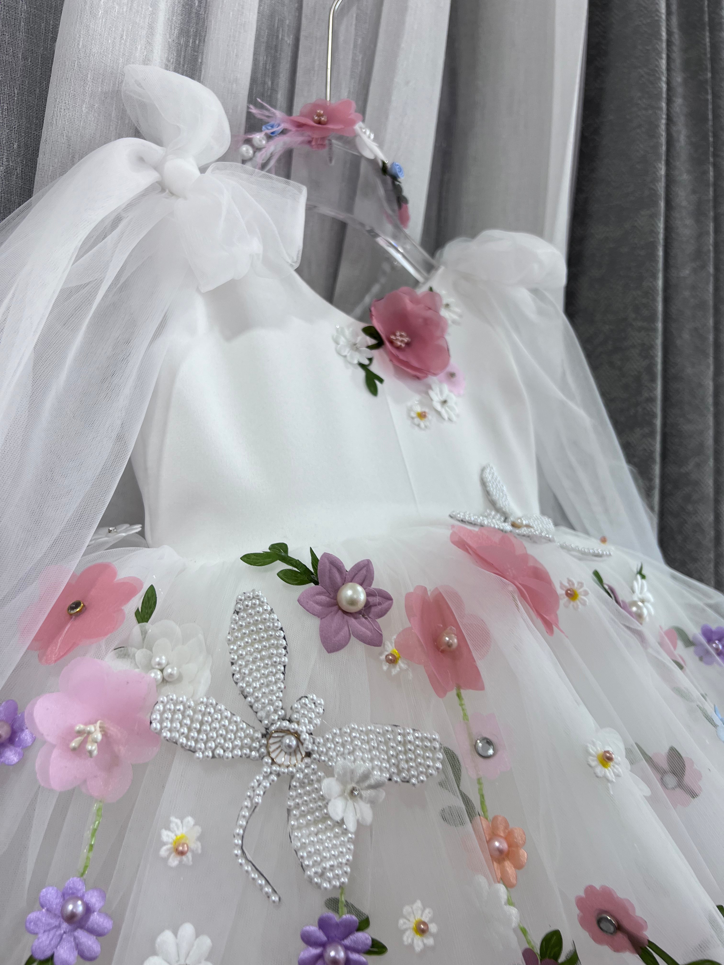 Classy Handcrafted White Butterfly Baby Dress