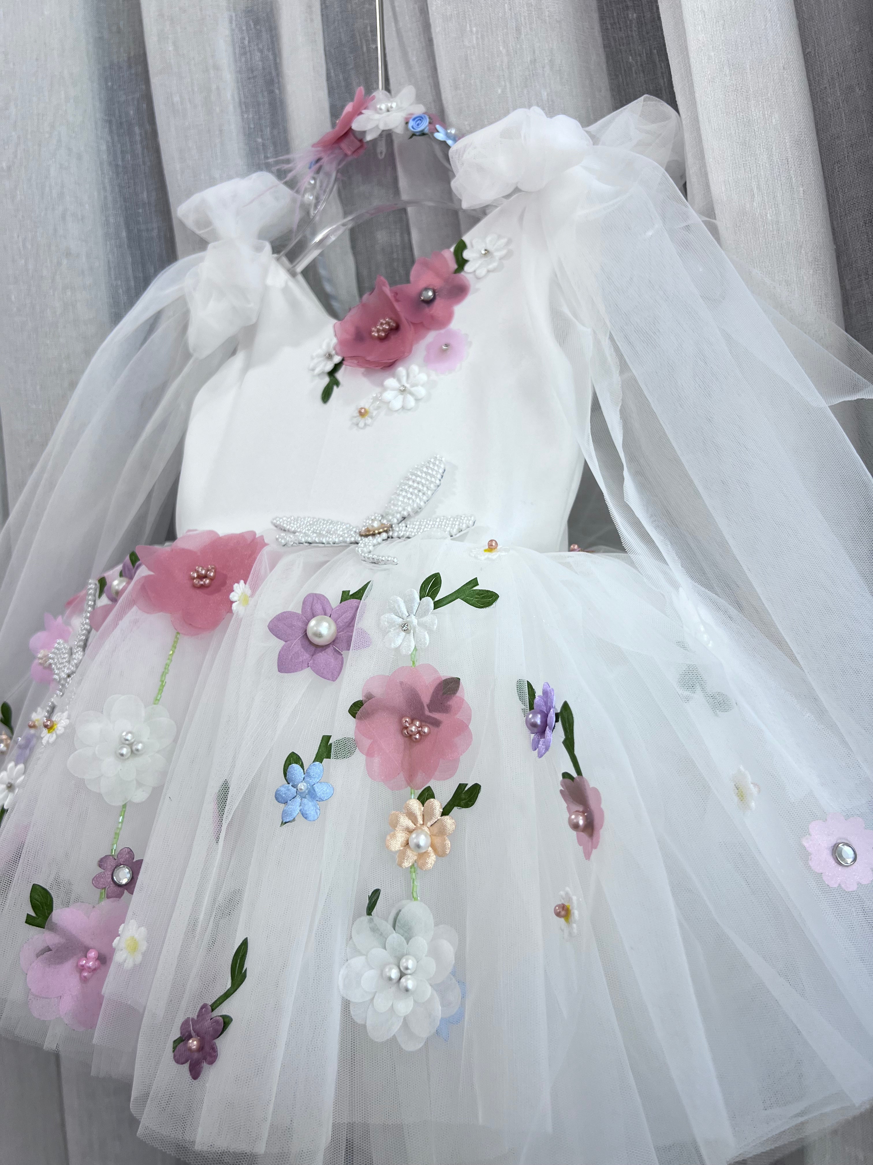 Classy Handcrafted White Butterfly Baby Dress