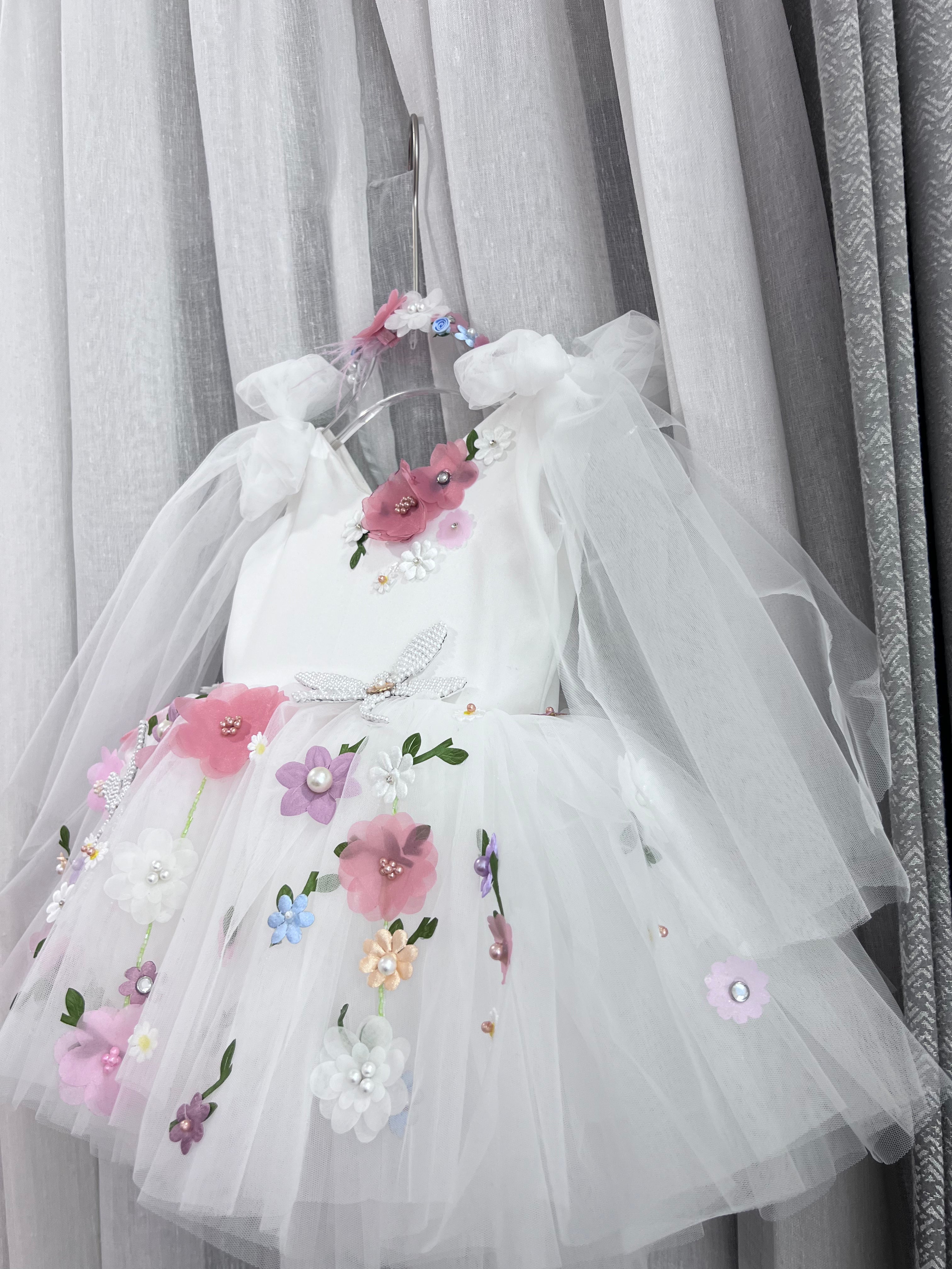 Classy Handcrafted White Butterfly Baby Dress