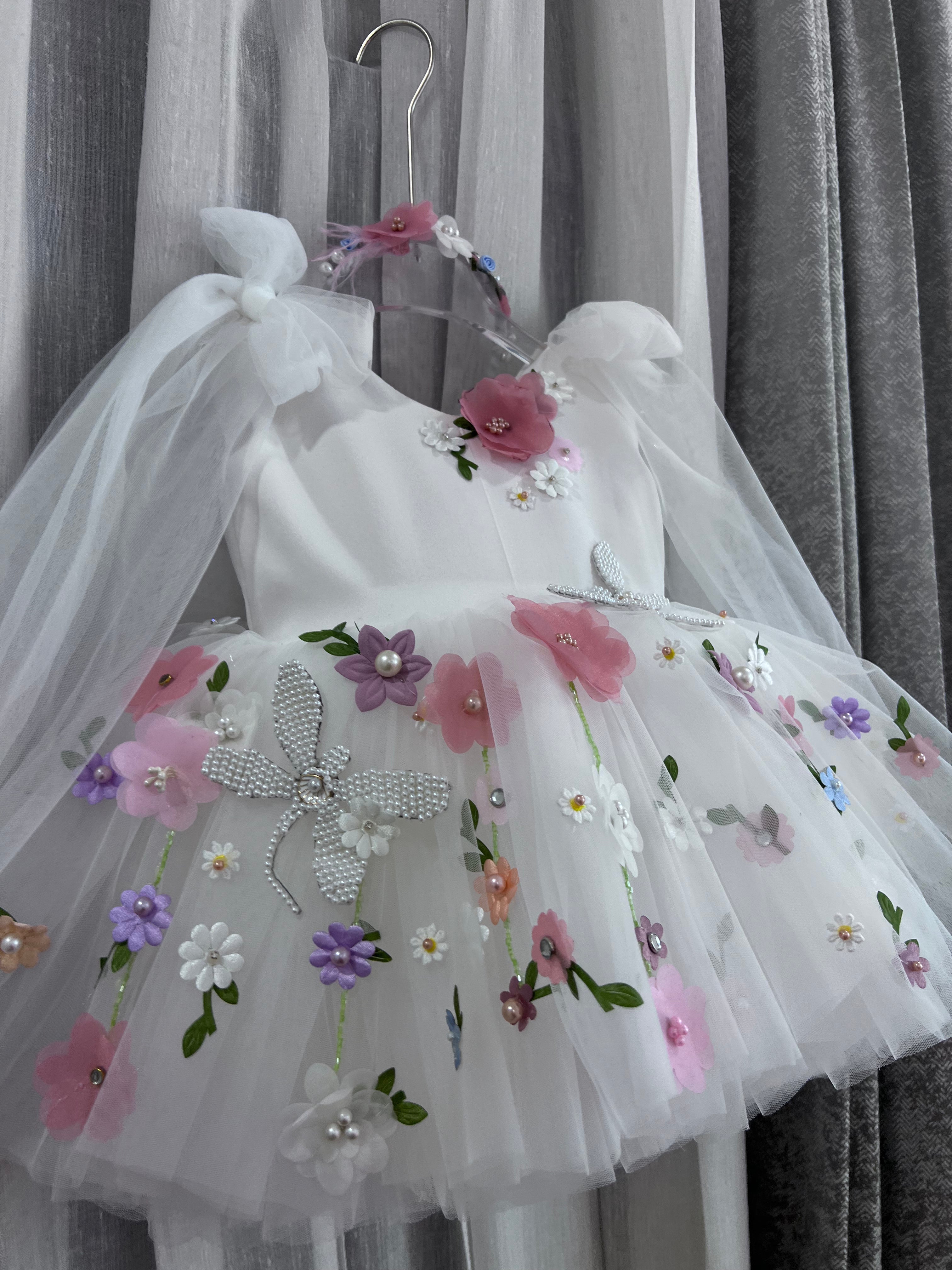Classy Handcrafted White Butterfly Baby Dress